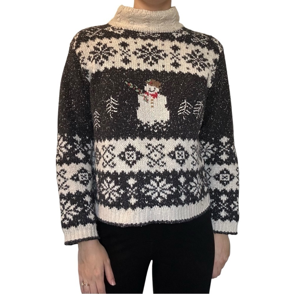 Vintage 1990s Christmas Sweater Holiday Winter Snowman Knit Fair Isle Size Small
